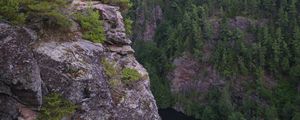 Превью обои скала, обрыв, лес, река, природа, зеленый