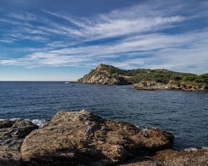 Превью обои скала, обрыв, море, глыбы