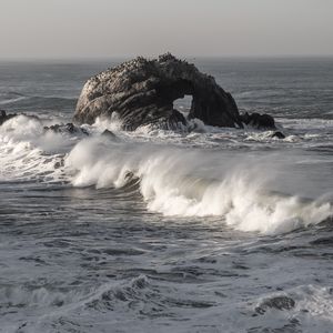 Превью обои скала, океан, волны, пена