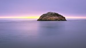 Превью обои скала, остров, море, горизонт