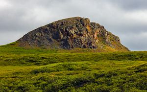 Превью обои скала, рельеф, каменный, трава, склон