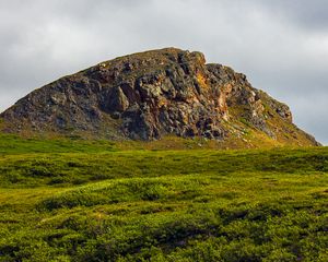 Превью обои скала, рельеф, каменный, трава, склон