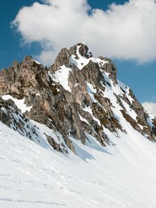 Превью обои скала, рельеф, зима, снег, пейзаж
