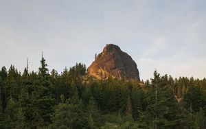 Превью обои скала, вершина, деревья, лес, природа, пейзаж