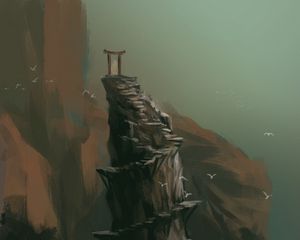 Превью обои скала, ворота, арка, море, арт