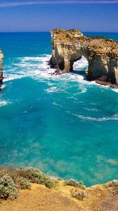 Превью обои скалы, арки, берег, австралия, голубая вода