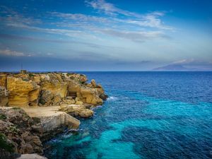 Превью обои скалы, берег, море, горизонт, природа