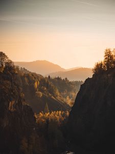 Превью обои скалы, деревья, горы, холмы