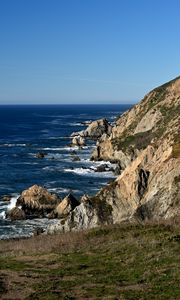 Превью обои скалы, гора, холм, море, пейзаж, природа