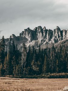 Превью обои скалы, горы, деревья, трава, рельеф