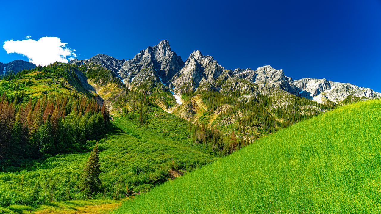 Обои скалы, горы, долина, трава, пейзаж