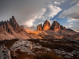 Превью обои скалы, горы, каменный, небо, облака