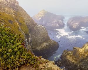 Превью обои скалы, горы, море, птицы, пейзаж