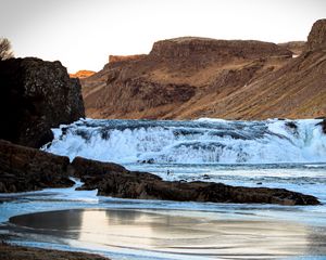 Превью обои скалы, горы, море, волны, пена