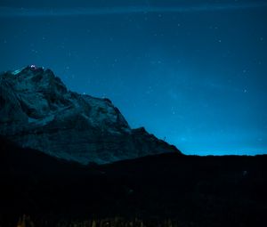 Превью обои скалы, горы, ночь, звезды, небо