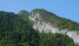 Превью обои скалы, горы, обрыв, деревья, пейзаж