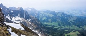 Превью обои скалы, горы, снег, заснеженный, камни, склон