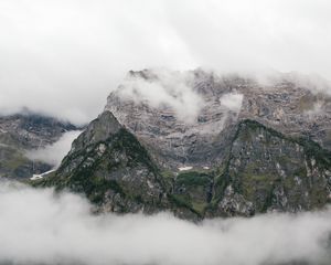 Превью обои скалы, горы, туман, вершины