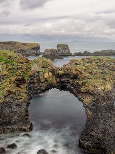 Превью обои скалы, камни, арка, море, облака