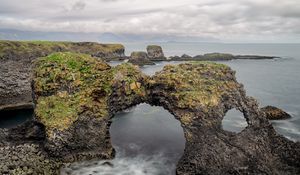 Превью обои скалы, камни, арка, море, облака