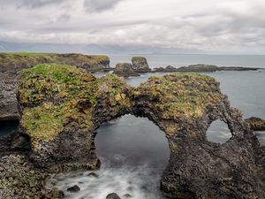 Превью обои скалы, камни, арка, море, облака