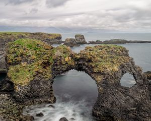 Превью обои скалы, камни, арка, море, облака