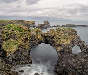 Превью обои скалы, камни, арка, море, облака