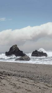 Превью обои скалы, камни, берег, море, волны, природа