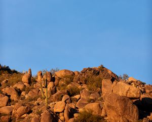 Превью обои скалы, камни, кусты, луна, природа