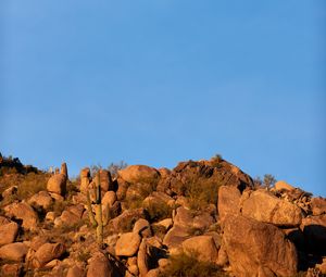 Превью обои скалы, камни, кусты, луна, природа
