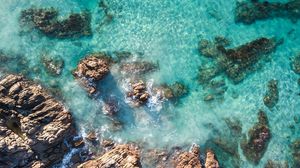 Превью обои скалы, камни, море, прибой