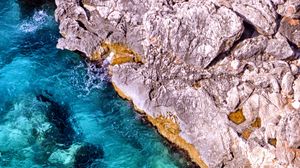 Превью обои скалы, камни, море, вода, искажение