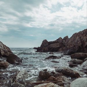 Превью обои скалы, камни, море, вода, горизонт