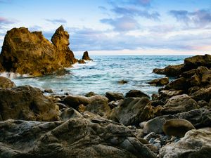 Превью обои скалы, камни, море, берег, пейзаж