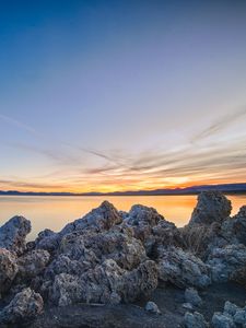 Превью обои скалы, камни, море, пейзаж, горизонт