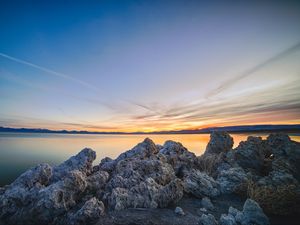 Превью обои скалы, камни, море, пейзаж, горизонт