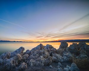 Превью обои скалы, камни, море, пейзаж, горизонт