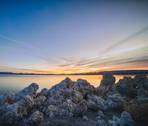 Превью обои скалы, камни, море, пейзаж, горизонт