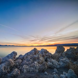 Превью обои скалы, камни, море, пейзаж, горизонт