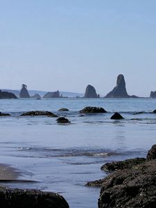 Превью обои скалы, камни, вода, море, волны, прибой