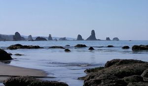 Превью обои скалы, камни, вода, море, волны, прибой