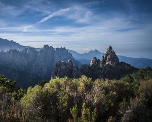 Превью обои скалы, кусты, пейзаж