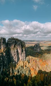 Превью обои скалы, лес, вид сверху, холмы, рельеф, пейзаж