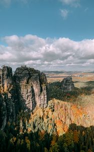 Превью обои скалы, лес, вид сверху, холмы, рельеф, пейзаж