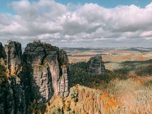 Превью обои скалы, лес, вид сверху, холмы, рельеф, пейзаж