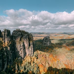 Превью обои скалы, лес, вид сверху, холмы, рельеф, пейзаж