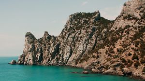 Превью обои скалы, лодка, океан, небо