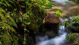 Превью обои скалы, мох, водопад, ручей, природа