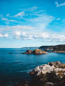 Превью обои скалы, море, горизонт, облака, небо