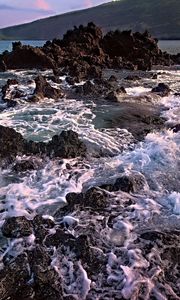 Превью обои скалы, море, камни, морская пена, природа